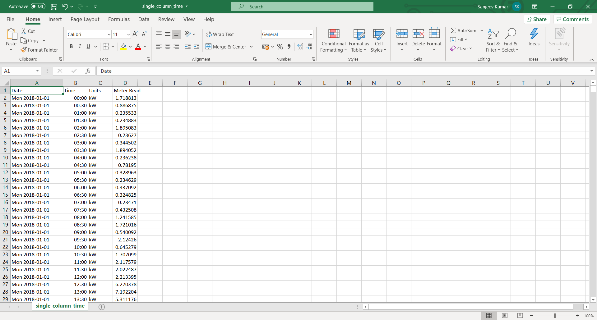 Energy demand file format examples — Single Column Period